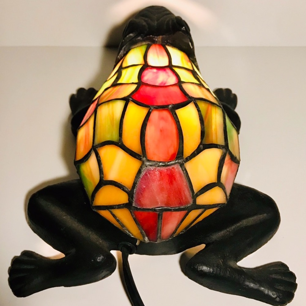 Vintage Antique Stained Glass Colorful Frog Lamp